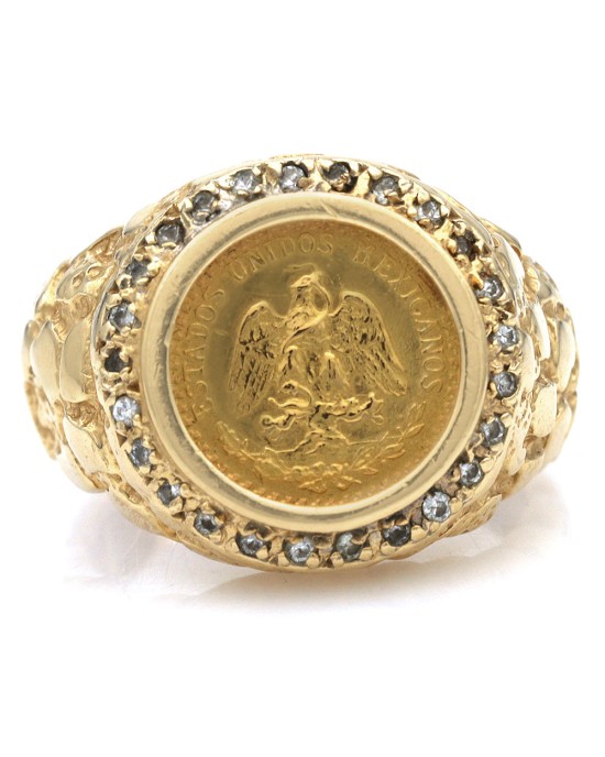 Dos Pesos Diamond Halo Nugget Style Ring in Yellow Gold